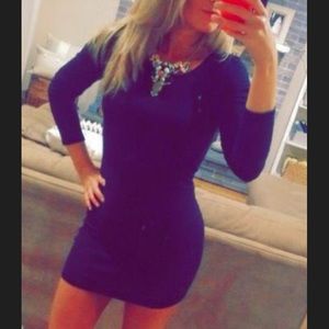 Black scoop neck, long sleeve t-shirt dress